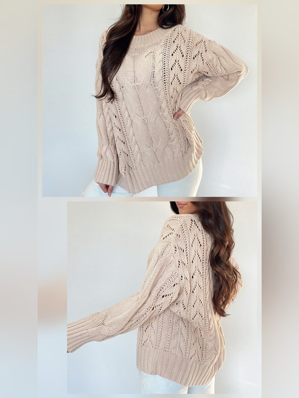 Chunky Cable Knit Sweater - Cream